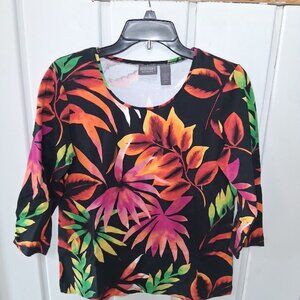 Chico's Tropical Floral Print Cotton Tee NWT Chico's Sz 1 S/M